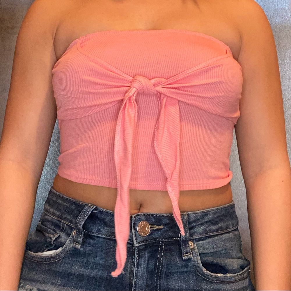 Forever 21 light pink tie front tube top